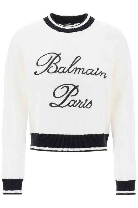 Embroidered Logo Pullover  - White Flare Sleeve Stylish