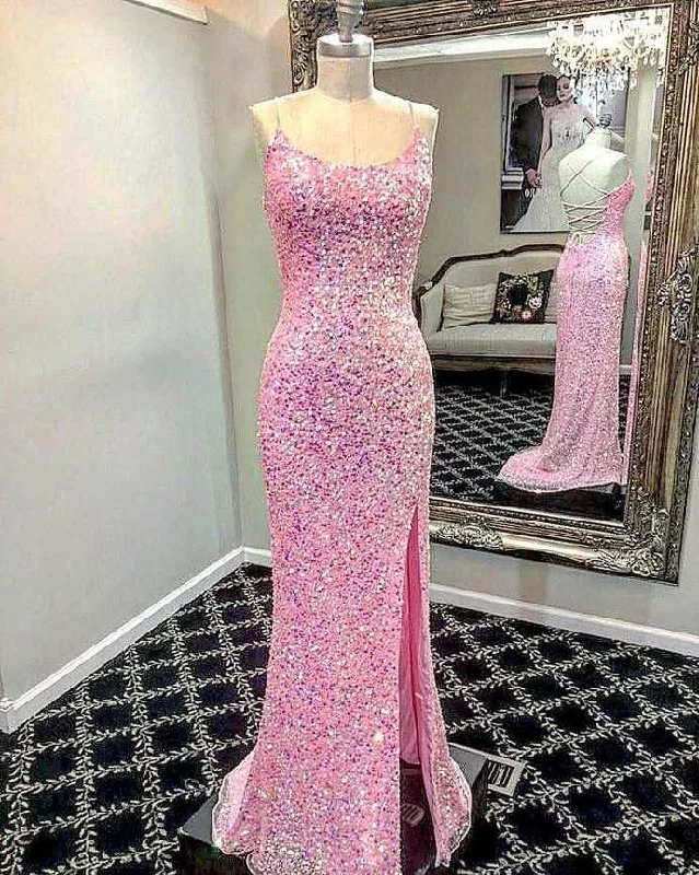 Hot Pink Mermaid Sequined Long Formal prom Dress    cg16513