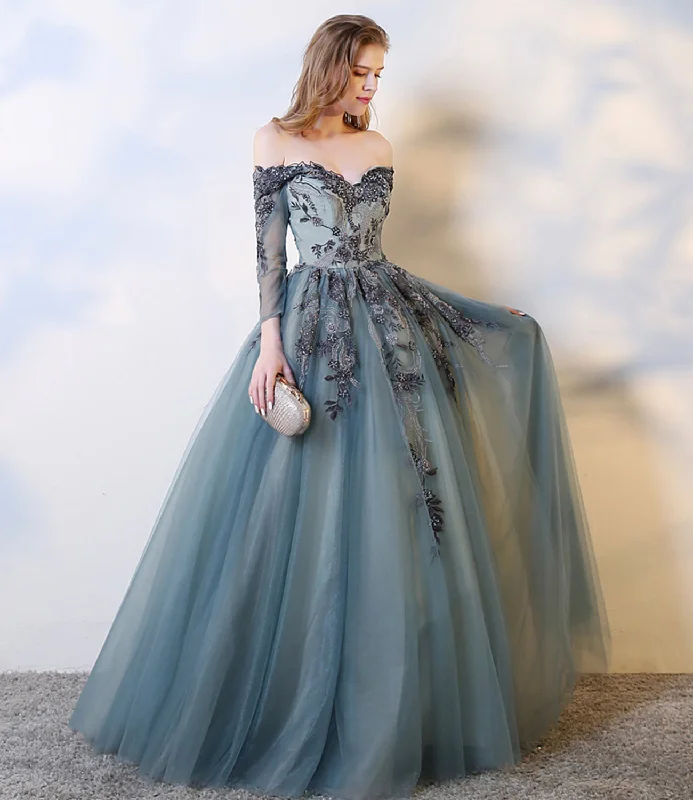 BLUE LACE LONG A LINE PROM DRESS EVENING DRESS   cg16915