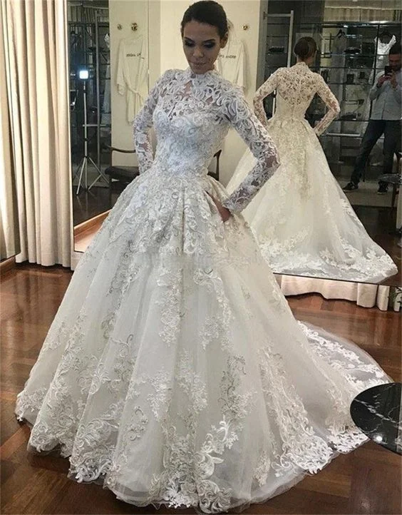 Sexy Ball Gown Appliques Lace Wedding Dress Long sleeve High Neck Embroidery Prom Dress cg16520 Sexy Ball Gown Appliques Lace Wedding Dress Long sleeve High Neck Embroidery Prom Dress cg16520