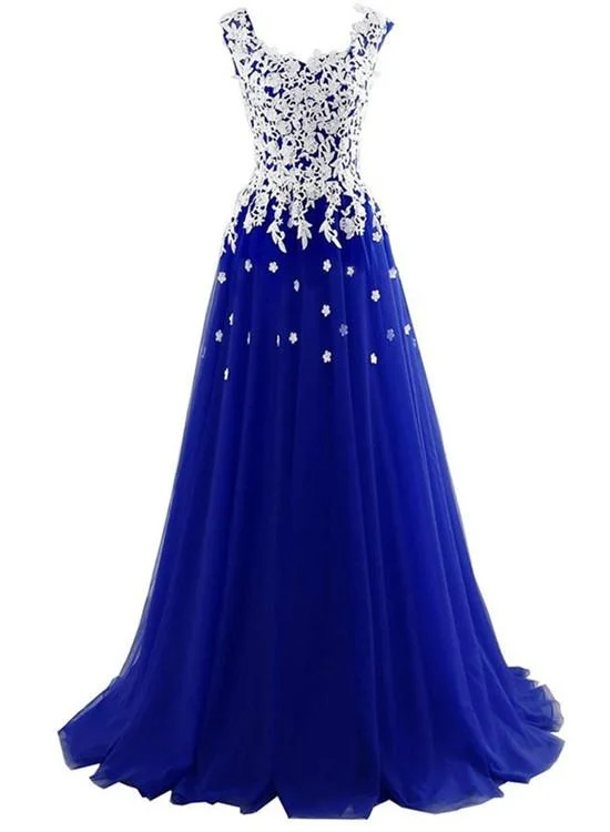 Long Blue Tulle Prom Dresses,White Appliques Princess Dress, Wedding Party Dress cg16878 Long Blue Tulle Prom Dresses,White Appliques Princess Dress, Wedding Party Dress cg16878