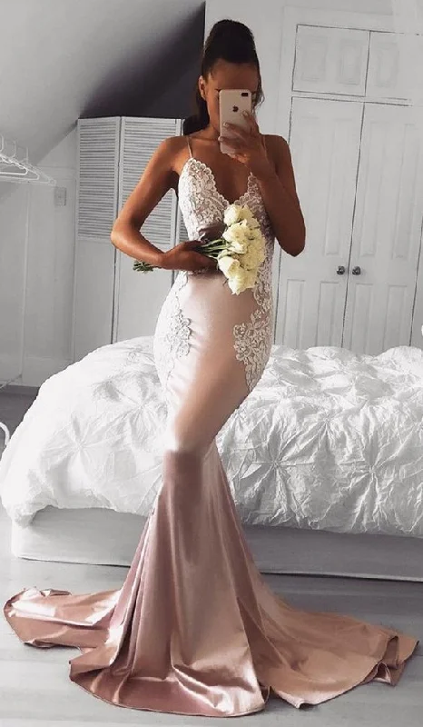 sexy spaghetti strap pink prom dress with lace appliques, bodycon mermaid pink elastic satin evening dress with lace appliques cg16872 sexy spaghetti strap pink prom dress with lace appliques, bodycon mermaid pink elastic satin evening dress with lace appliques cg16872