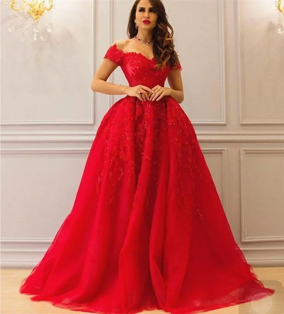 Charming Prom Dress, Off Shoulder Appliques Tulle Prom   cg16749