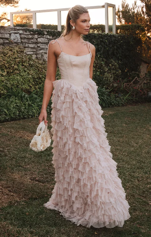 Francesca Maxi Dress ~ Champagne Tulle Ruffle