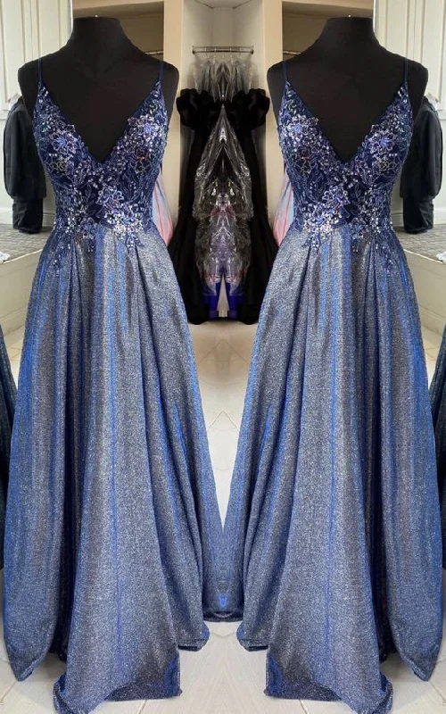Dusty Blue Prom Dresses Glitter   cg16669