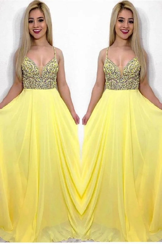 Beaded Top Yellow Prom Dress   cg16684