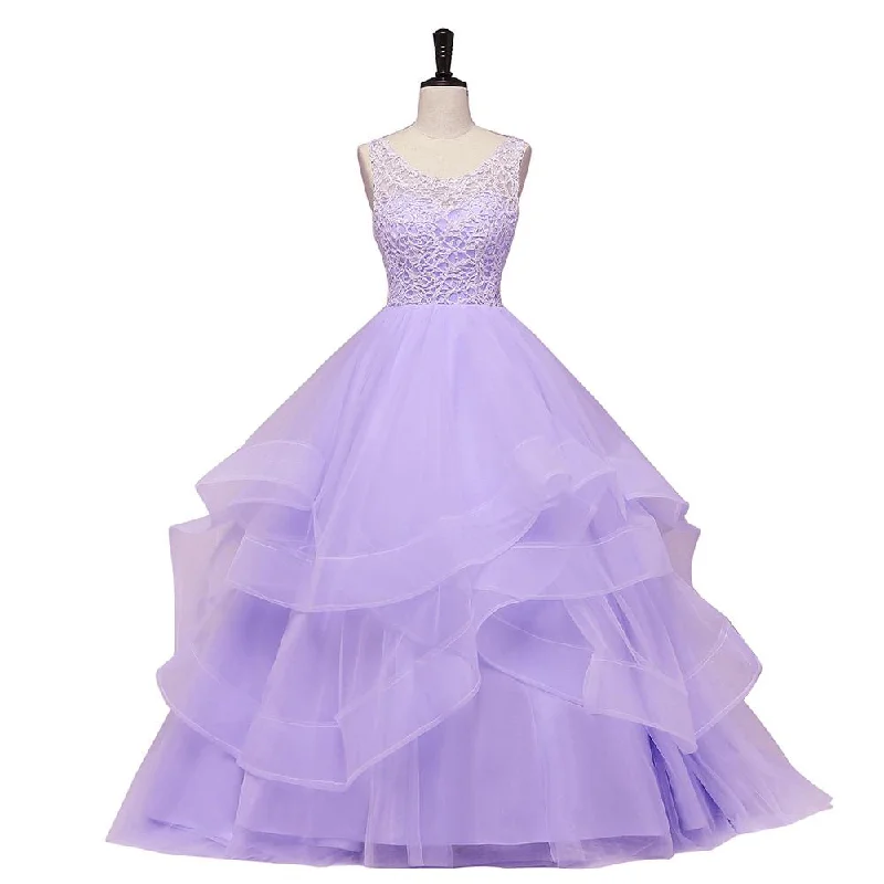 Lavender Tulle With Lace Ruffled Long Formal Gown prom dress , Ball Gown Sweet 16 Dress cg16566 Lavender Tulle With Lace Ruffled Long Formal Gown prom dress , Ball Gown Sweet 16 Dress cg16566