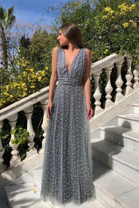 grey long prom dress fashion evening dress   cg16688