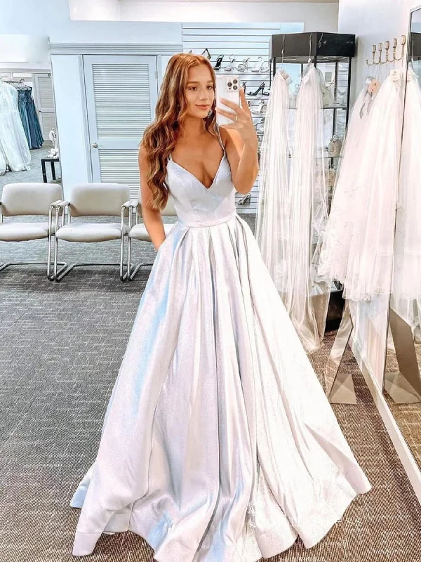 Chic A-line Spaghetti Straps Light Sky Blue Long Prom Dresses Sparkly Evening Dress MLK031 Chic A-line Spaghetti Straps Light Sky Blue Long Prom Dresses Sparkly Evening Dress MLK031