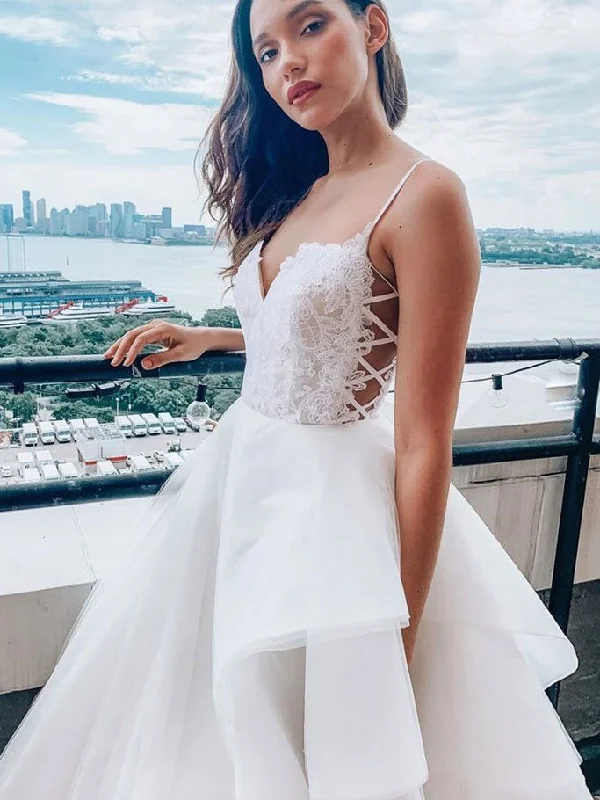 A-line Spaghetti Straps White Lace Long Prom Dresses Formal Dress Evening Gowns CBD573 A-line Spaghetti Straps White Lace Long Prom Dresses Formal Dress Evening Gowns CBD573