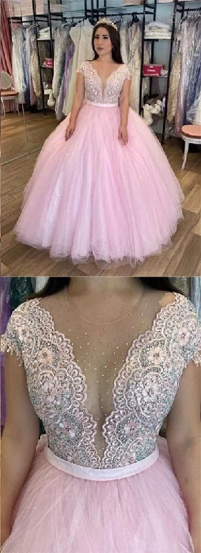 Princess Pink Quinceanera Dress with Cap Sleeves prom dress    cg16619