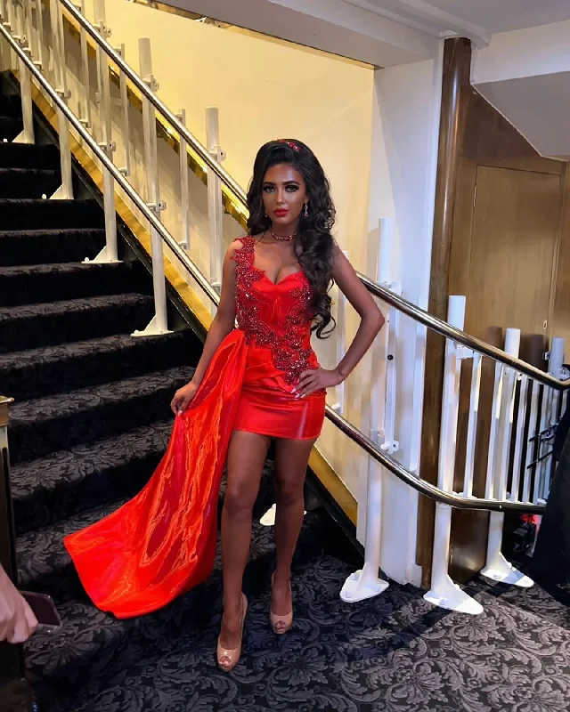 Red Sparkle Shiny Beaded Crystal Women Mini Maxi Dresses With Side Ovelay Female Cocktail Party Dresses Red Sparkle Shiny Beaded Crystal Women Mini Maxi Dresses With Side Ovelay Female Cocktail Party Dresses