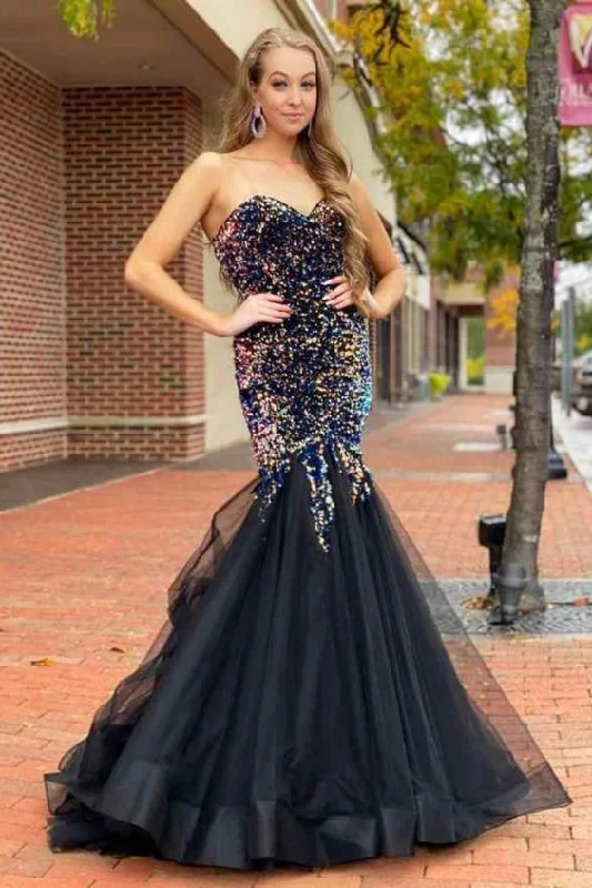 Elegant Sweetheart Black Mermaid Long Prom Dress   cg16738