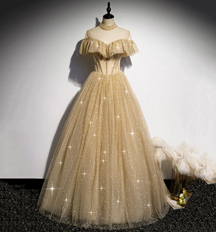 GOLD A LINE SEQUINS LONG BALL GOWN DRESS FORMAL PROM DRESS    cg16614