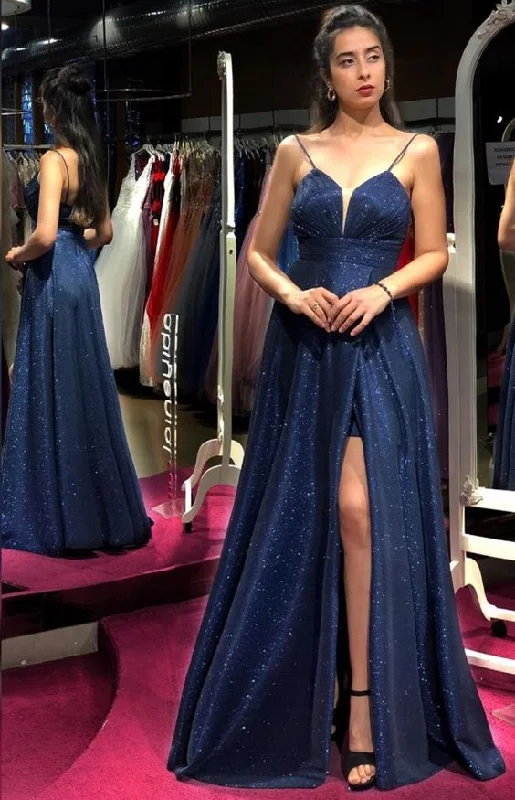 Designer evening dresses long glitter | Prom dresses blue   cg16551