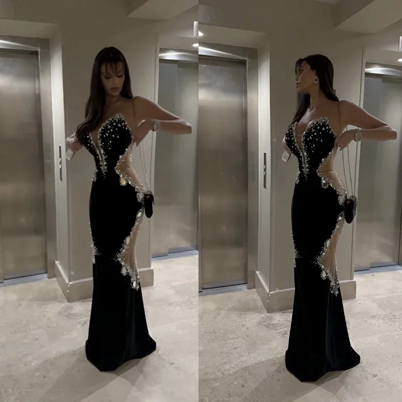 Women's 2024 Black Strapless Diamond Mesh Sexy Celebrity Cocktail Party Bandage Long Dress Women's 2024 Black Strapless Diamond Mesh Sexy Celebrity Cocktail Party Bandage Long Dress