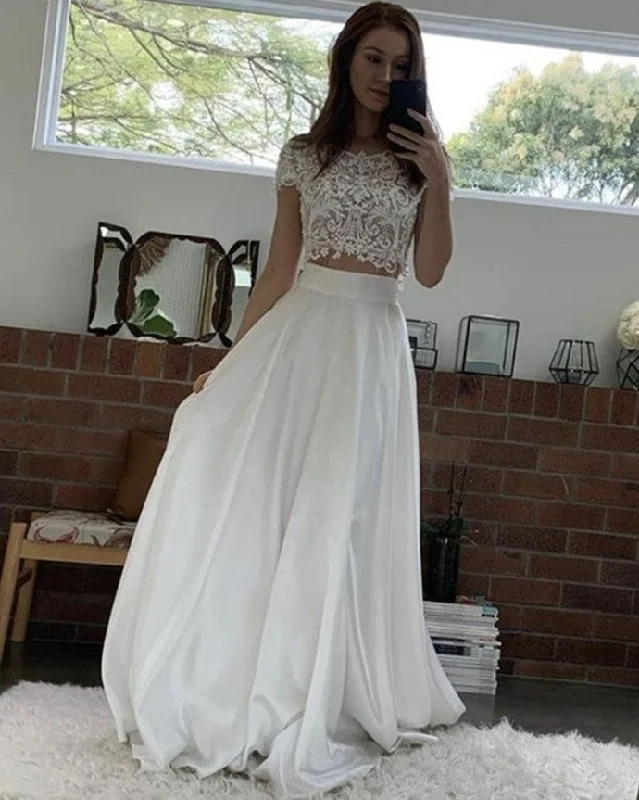 Two Pieces O-Neck A-Line Prom Dresses,Long Prom Dresses   cg16682
