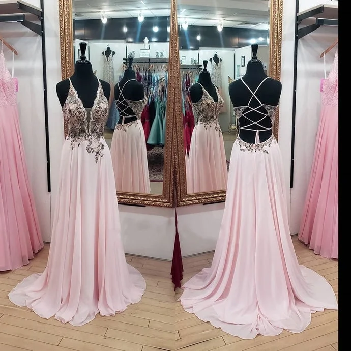 Princess Pink Chiffon Long Prom Dress   cg16895
