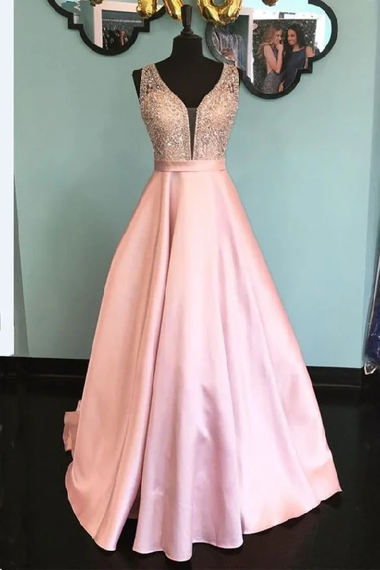 Shinning pink satin V neck long senior prom dress, long open back evening dress cg16707 Shinning pink satin V neck long senior prom dress, long open back evening dress cg16707