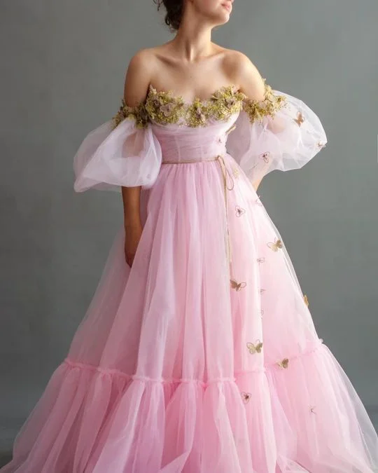 Handmade embroidered gold colored flowers and butterflies with a shiny gold waist Prom Dress cg16584 Handmade embroidered gold colored flowers and butterflies with a shiny gold waist Prom Dress cg16584