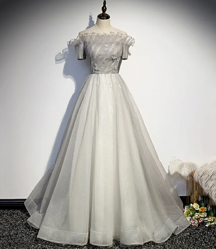 SILVER TULLE LONG BALL GOWN DRESS FORMAL DRESS Prom Dress    cg16613