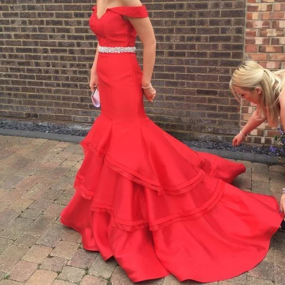 Charming Off-the-shoulder Red Party Dresses with Sweep Train Mermaid Prom Dresses cg16939 Charming Off-the-shoulder Red Party Dresses with Sweep Train Mermaid Prom Dresses cg16939