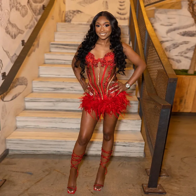 Sexy See Thru Red Crystal Beaded Mini Maxi Dresses To Holiday Bithday Party Strapless Feather Sheath Short Cocktail Dresses Sexy See Thru Red Crystal Beaded Mini Maxi Dresses To Holiday Bithday Party Strapless Feather Sheath Short Cocktail Dresses