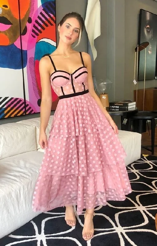Chic A-Line Sweetheart Pink Point Tulle Tea Length Evening Dresses Prom Dress cg16793 Chic A-Line Sweetheart Pink Point Tulle Tea Length Evening Dresses Prom Dress cg16793