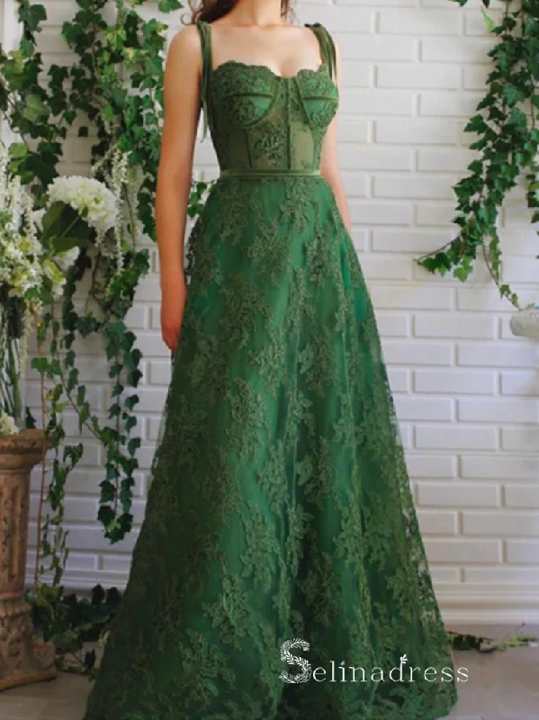 Chic A-line Spaghetti Straps Green Lace Long Prom Dresses Beautiful Evening Dresses MLH1222 Chic A-line Spaghetti Straps Green Lace Long Prom Dresses Beautiful Evening Dresses MLH1222