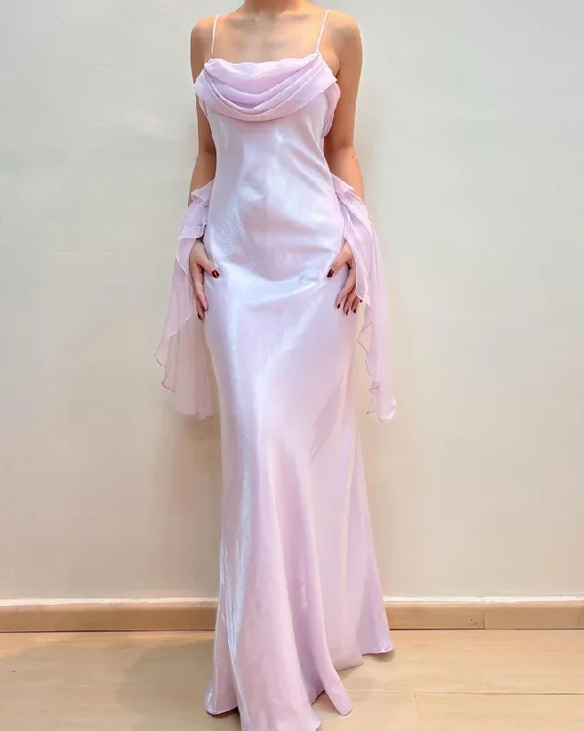 Spaghetti Straps Pink Mermaid Prom Evening Dress cc2034