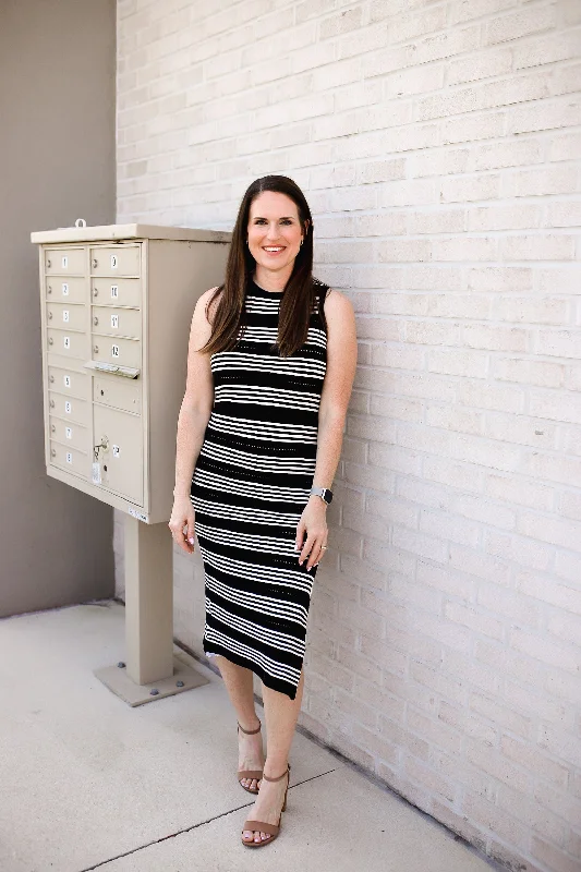 Slit Striped Round Neck Sleeveless Midi Dress - 8 Colors WH