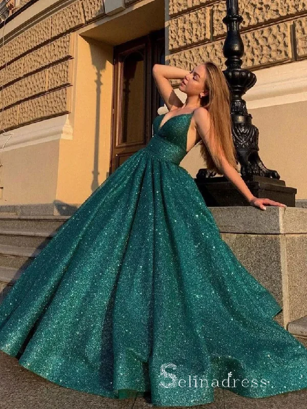 Chic A-line Spaghetti Straps Sparkly Long Prom Dresses Green Evening Dresses MLH1226 Chic A-line Spaghetti Straps Sparkly Long Prom Dresses Green Evening Dresses MLH1226