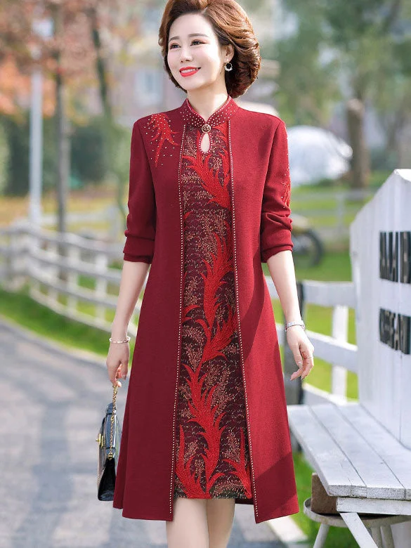 Red Bridal Mother's Spring Cheongsam Qi Pao Dress