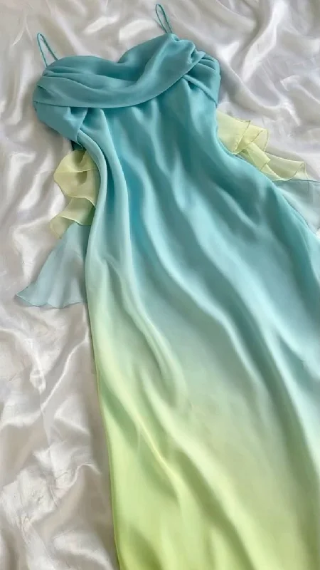 Classy Sheath Ombre Blue Long Chiffon Prom Dress Spaghetti Straps Evening Dress cc2070 Classy Sheath Ombre Blue Long Chiffon Prom Dress Spaghetti Straps Evening Dress cc2070