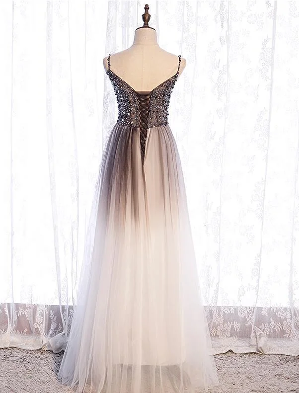 long prom dress Gradient Tulle Beaded Long Party Dress, A-Line Tulle Straps Formal Dress cg16699 long prom dress Gradient Tulle Beaded Long Party Dress, A-Line Tulle Straps Formal Dress cg16699
