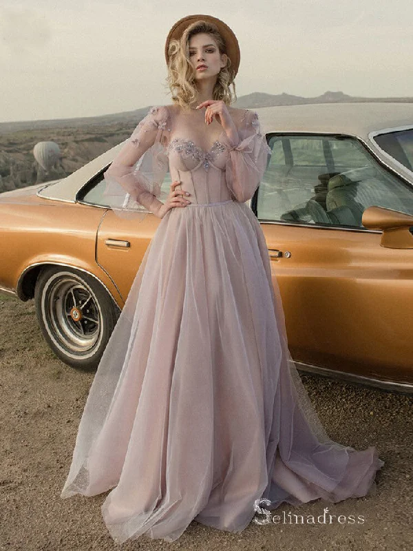 Chic A-line Straps Dusty Pink Long Prom Dress Elegant Evening Dresses MHL173