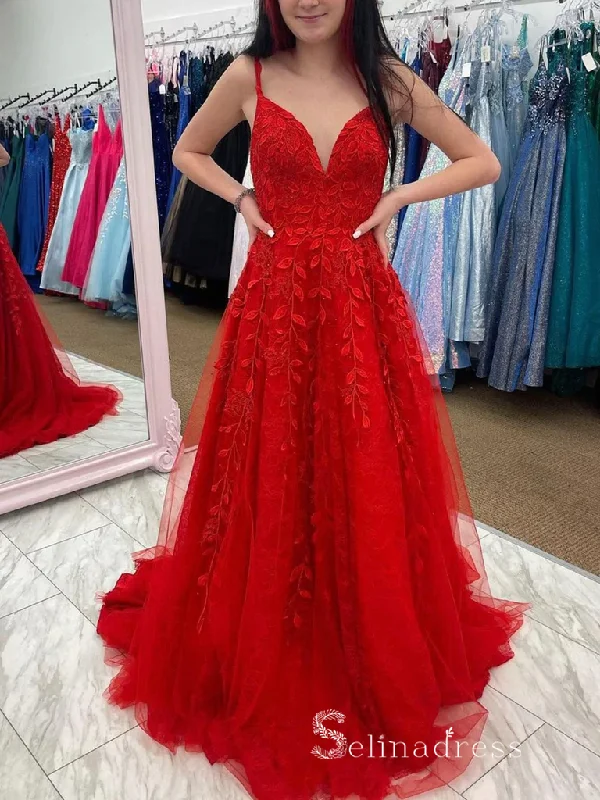 Chic A-line Spaghetti Straps Red Applique Long Prom Dresses Beautiful Evening Dresses MLH1224 Chic A-line Spaghetti Straps Red Applique Long Prom Dresses Beautiful Evening Dresses MLH1224
