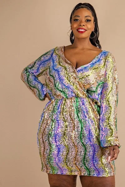 SEQUIN BALLOON SLEEVE DRESS
