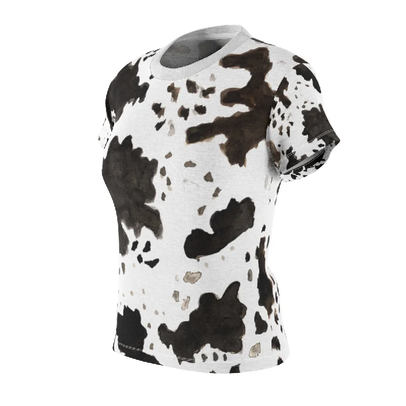 Cow Print Regular Fit Crew Neck Women's Cut & Sew Crew Neck Tee -Made in USA Mesh Fabric Canvas Fabric Denim Fabric Cow Print Regular Fit Crew Neck Women's Cut & Sew Crew Neck Tee -Made in USA Mesh Fabric Canvas Fabric Denim Fabric
