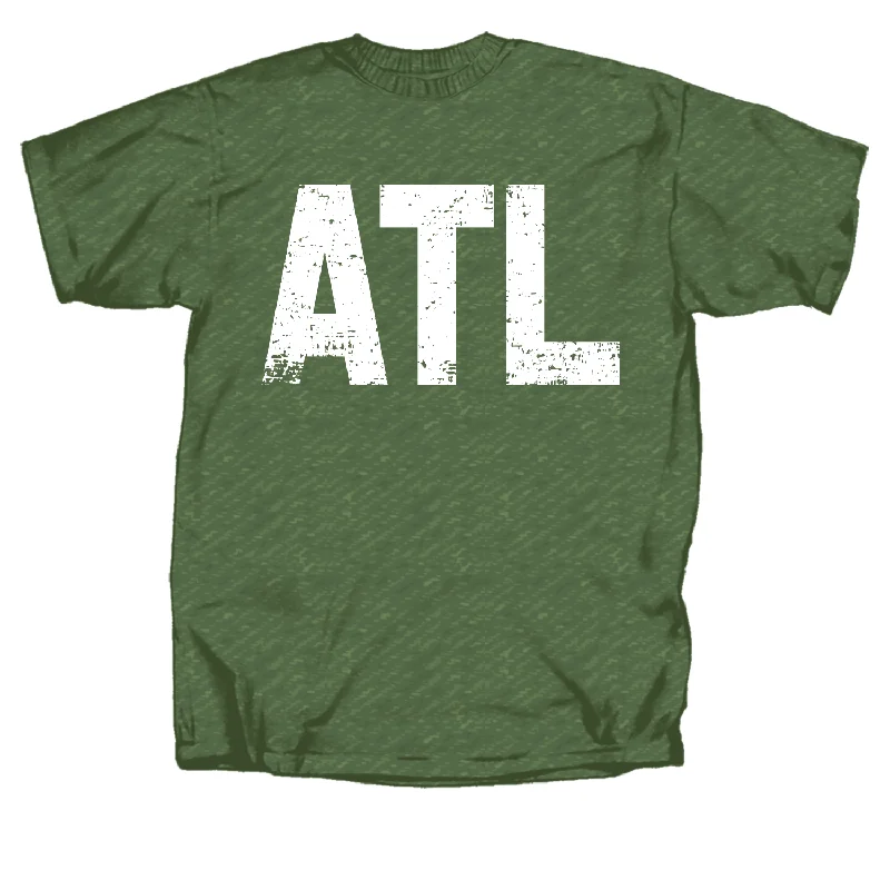 Distressed ATL Airport Code Short Sleeve T-Shirt Welt Pockets Slit Pockets Flap Pockets Distressed ATL Airport Code Short Sleeve T-Shirt Welt Pockets Slit Pockets Flap Pockets