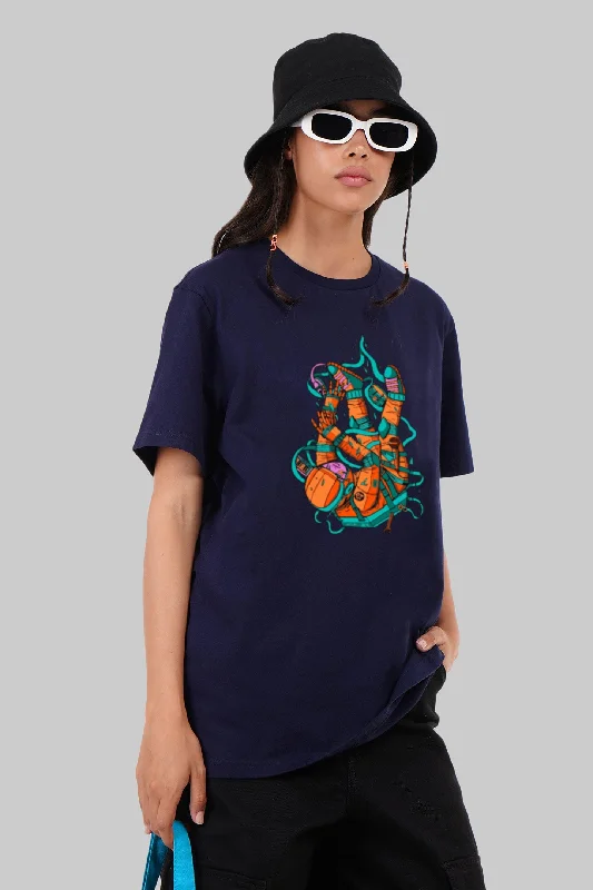 Falling Astro Navy Blue Boyfriend Fit T-Shirt Women Anti-Pilling Machine Wash Handmade Falling Astro Navy Blue Boyfriend Fit T-Shirt Women Anti-Pilling Machine Wash Handmade