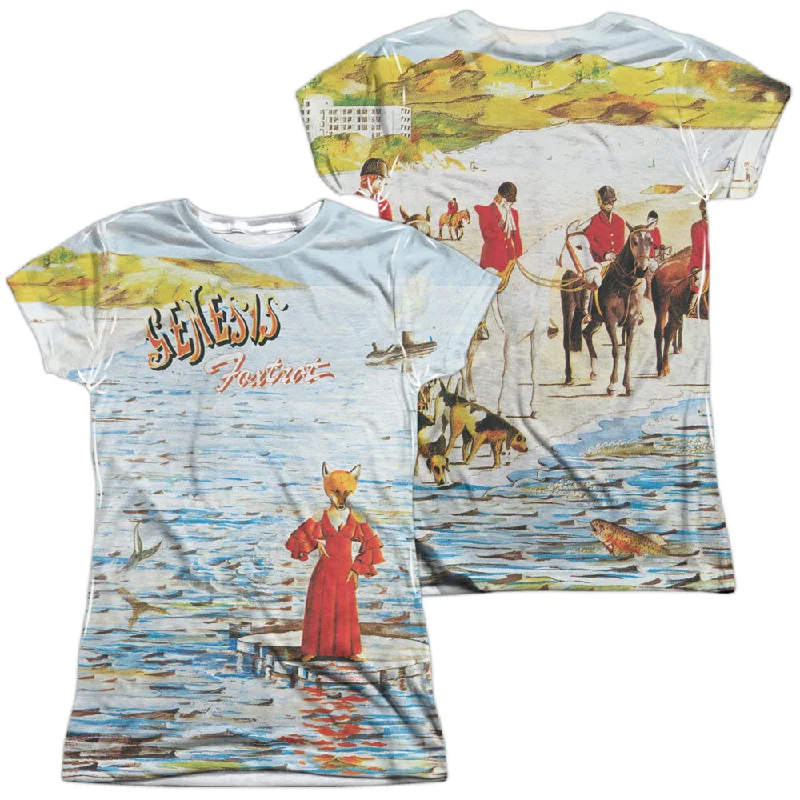 Genesis Foxtrot Cover (Front/Back Print) Junior's 100% Polyester Cap-Sleeve T-Shirt Front Pockets Side Pockets Patch Pockets Genesis Foxtrot Cover (Front/Back Print) Junior's 100% Polyester Cap-Sleeve T-Shirt Front Pockets Side Pockets Patch Pockets