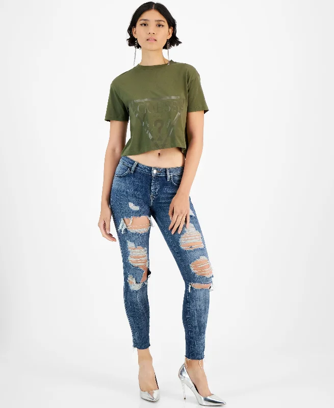 Guess Womens Adele Cropped Crewneck Short Sleeve Logo T-Shirt Anti-Shrink Durable Soft Guess Womens Adele Cropped Crewneck Short Sleeve Logo T-Shirt Anti-Shrink Durable Soft
