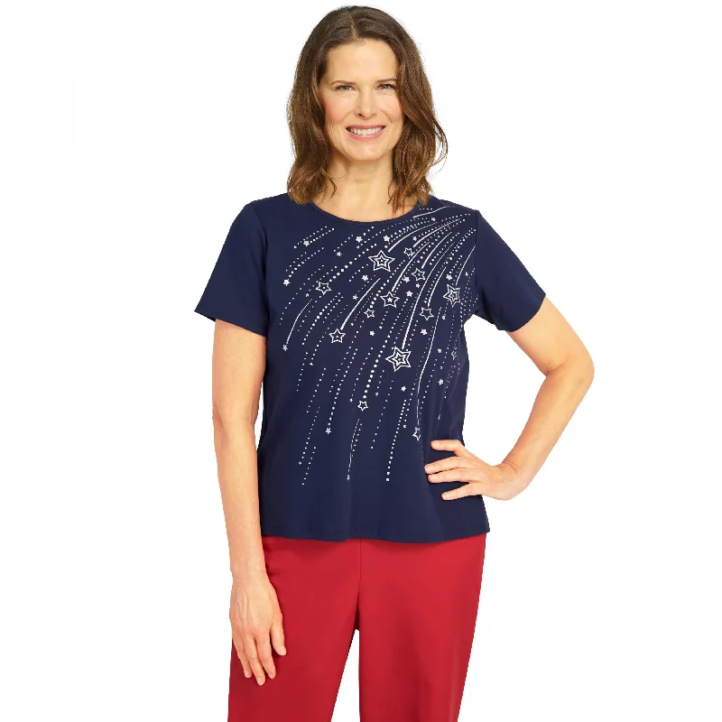 Land Of The Free Shooting Stars Tee Shirt Print Jacquard Patchwork