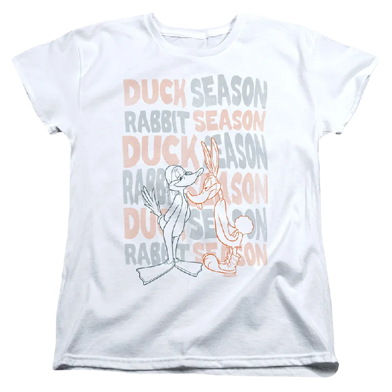 Looney Tunes Duck Season Rabbit Season - Women's T-Shirt Mesh Fabric Canvas Fabric Denim Fabric Looney Tunes Duck Season Rabbit Season - Women's T-Shirt Mesh Fabric Canvas Fabric Denim Fabric