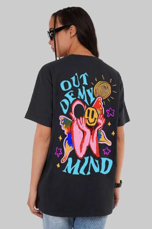 Out Of Mind Black Boyfriend Fit T-Shirt Women Denim Fabric Leather Fabric Suede Fabric Out Of Mind Black Boyfriend Fit T-Shirt Women Denim Fabric Leather Fabric Suede Fabric