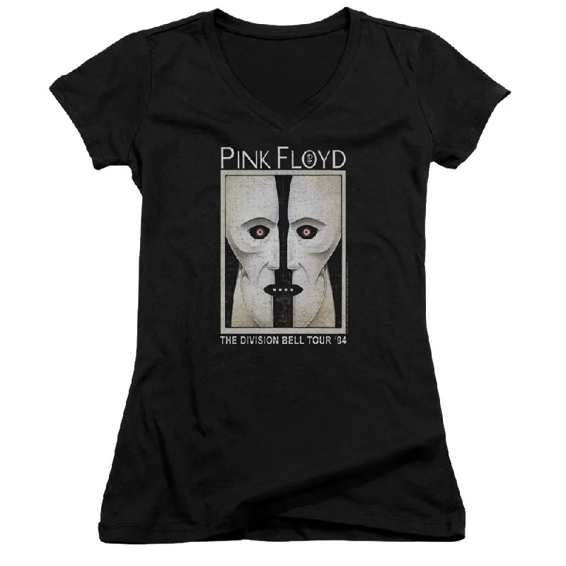 Pink Floyd The Division Bell Junior's 30/1 100% Cotton Cap-Sleeve Sheer V-Neck T-Shirt Polka Dot Checkered Tartan Pink Floyd The Division Bell Junior's 30/1 100% Cotton Cap-Sleeve Sheer V-Neck T-Shirt Polka Dot Checkered Tartan