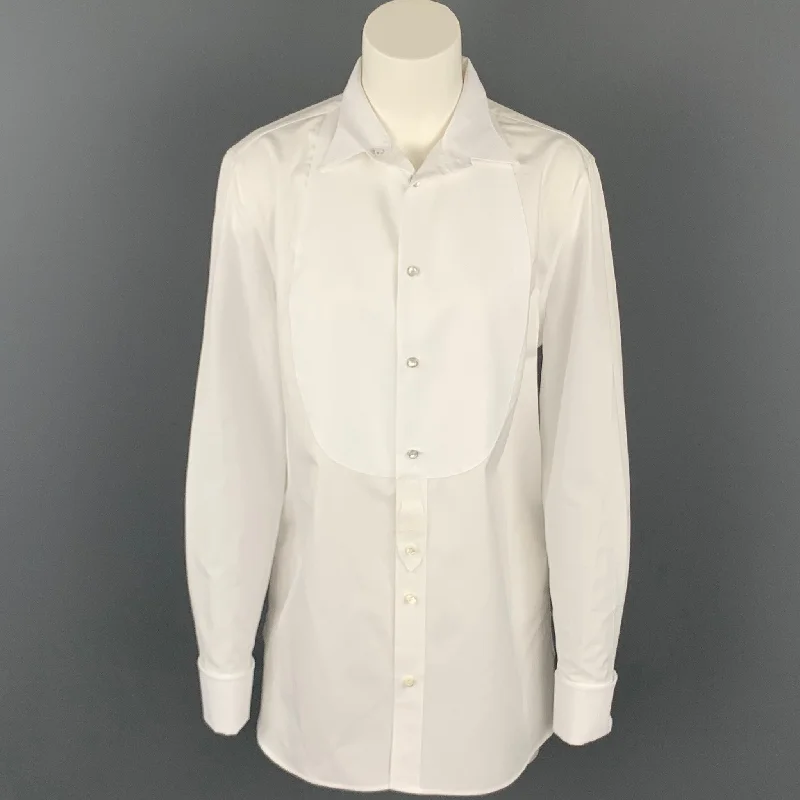 RALPH LAUREN Purple Label Size 12 White Cotton Tuxedo Shirt Polka Dot Checkered Tartan RALPH LAUREN Purple Label Size 12 White Cotton Tuxedo Shirt Polka Dot Checkered Tartan