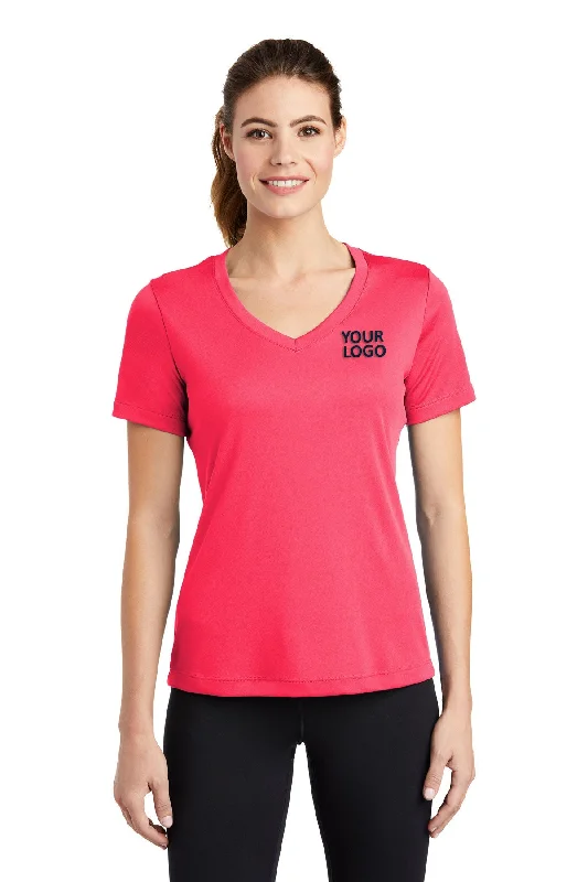 Sport-Tek Ladies PosiCharge Competitor Custom V-Neck Tee's, Hot Coral Silk Blend Satin Velvet Sport-Tek Ladies PosiCharge Competitor Custom V-Neck Tee's, Hot Coral Silk Blend Satin Velvet