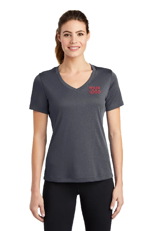 Sport-Tek Ladies PosiCharge Competitor Custom V-Neck Tee's, Iron Grey Mesh Canvas Denim Sport-Tek Ladies PosiCharge Competitor Custom V-Neck Tee's, Iron Grey Mesh Canvas Denim